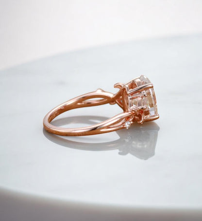 2.5 ct Oval Lab Grown Diamond Engagement Ring • Nature-Inspired Leaf Rose Gold Ring