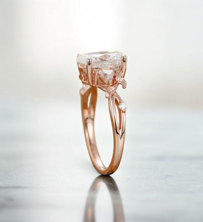 2.5 ct Oval Lab Grown Diamond Engagement Ring • Nature-Inspired Leaf Rose Gold Ring