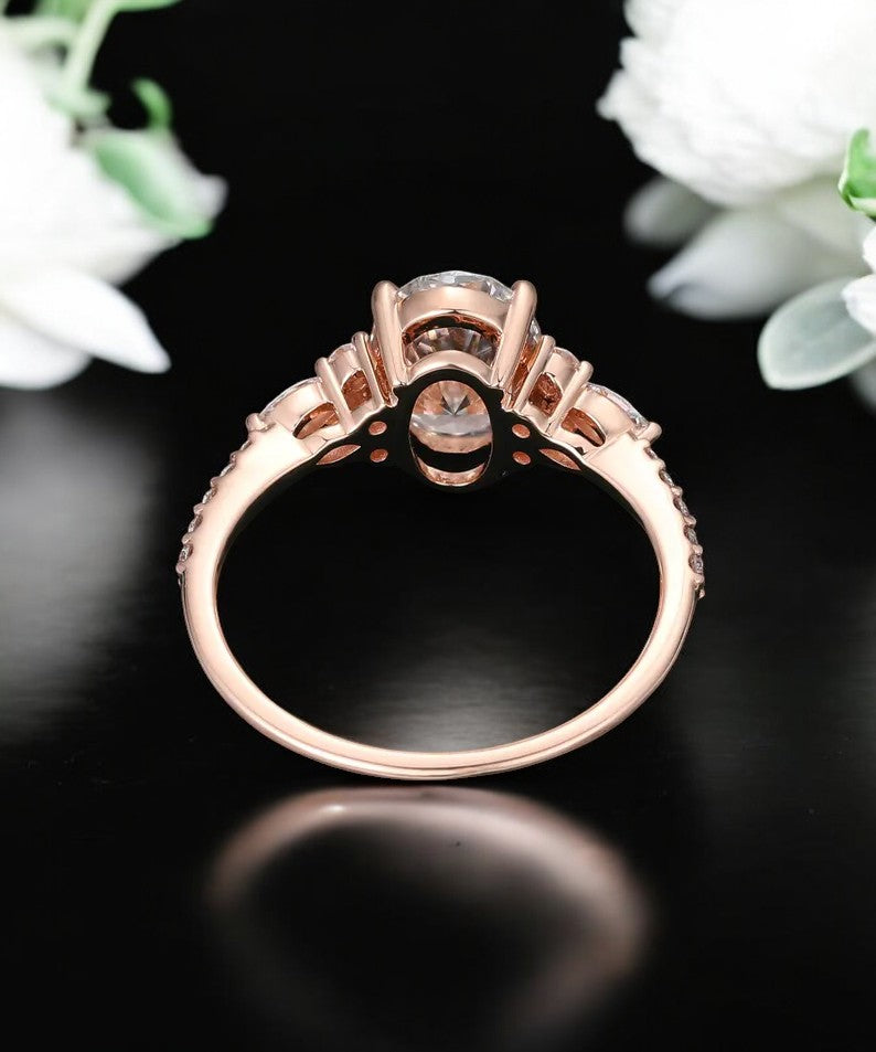 2.270 Ct Oval Cut Moissanite Bridal Set Engagement Ring Solid 14K Rose Gold