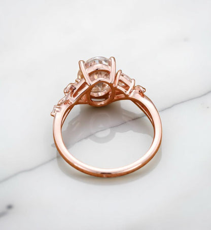 2.5 ct Oval Lab Grown Diamond Engagement Ring • Nature-Inspired Leaf Rose Gold Ring