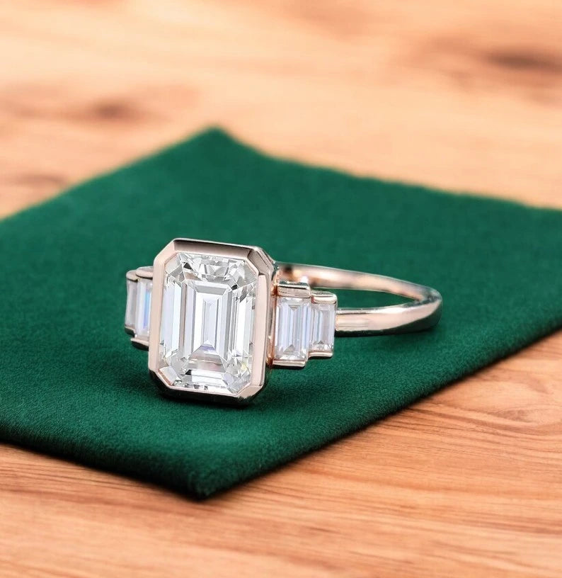2.05 ct Bezel-Set Emerald Cut Lab Grown Diamond Engagement Ring