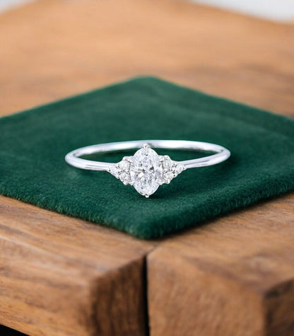 0.50ct Oval Cut Lab Grown Diamond Engagement Ring • Vintage Cluster Ring