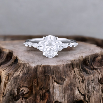 1.25 ct Oval Lab Grown Diamond Engagement Ring • Rose Gold Cluster Bridal Ring