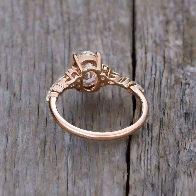 1.25 ct Oval Lab Grown Diamond Engagement Ring • Rose Gold Cluster Bridal Ring