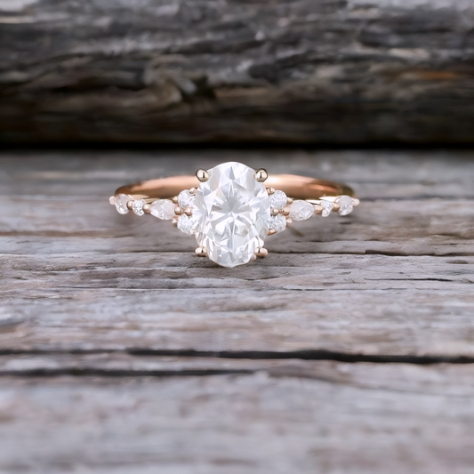 1.25 ct Oval Lab Grown Diamond Engagement Ring • Rose Gold Cluster Bridal Ring