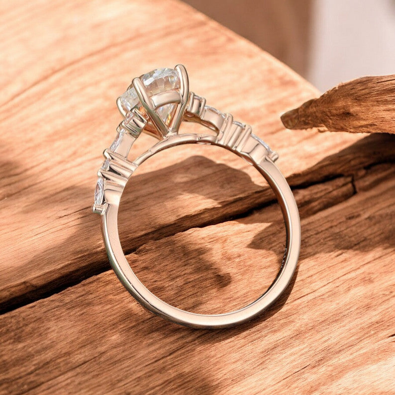 1.25 ct Oval Lab Grown Diamond Engagement Ring • Rose Gold Cluster Bridal Ring