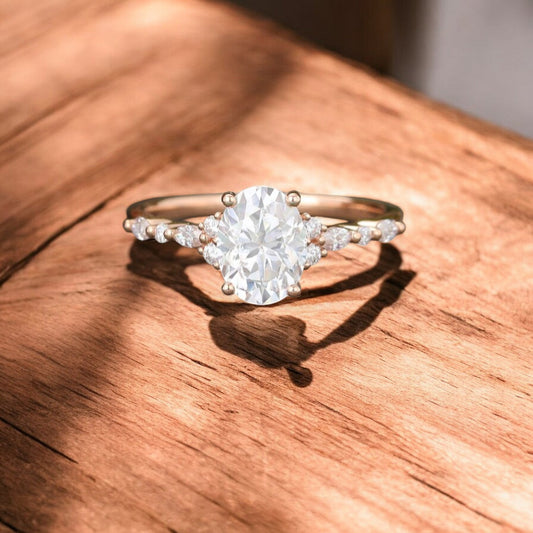 1.25 ct Oval Lab Grown Diamond Engagement Ring • Rose Gold Cluster Bridal Ring