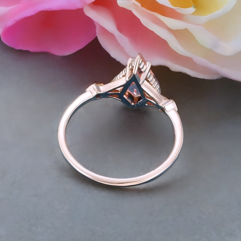 1.35ct Kite Cut Lab Pink Sapphire Engagement Ring • Three Stone Rose Gold Ring