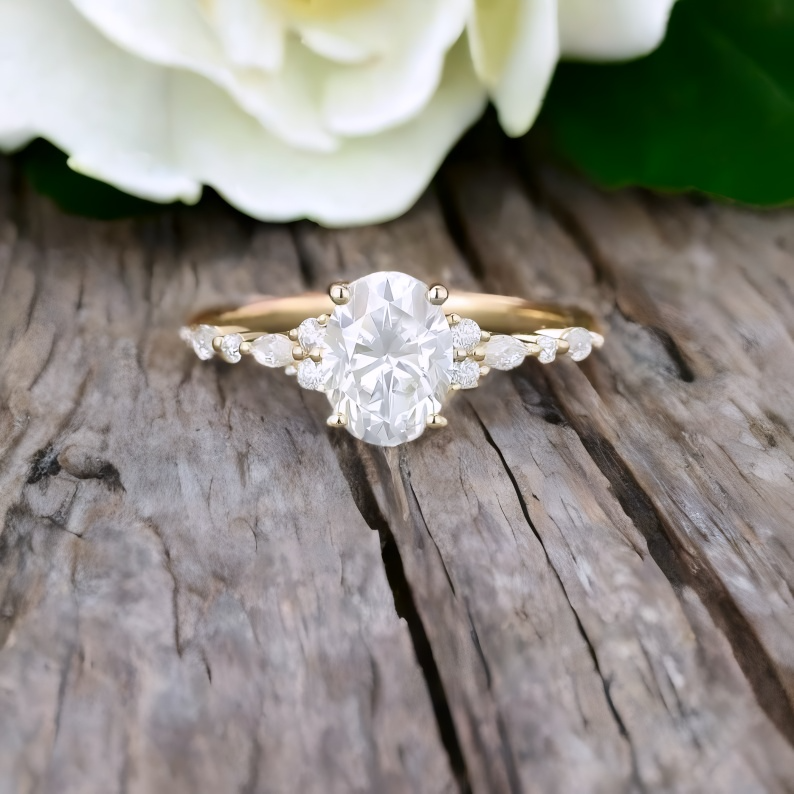 1.25 ct Oval Lab Grown Diamond Engagement Ring • Rose Gold Cluster Bridal Ring