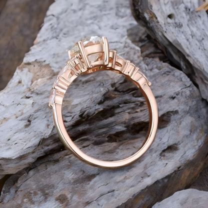1.25 ct Oval Lab Grown Diamond Engagement Ring • Rose Gold Cluster Bridal Ring