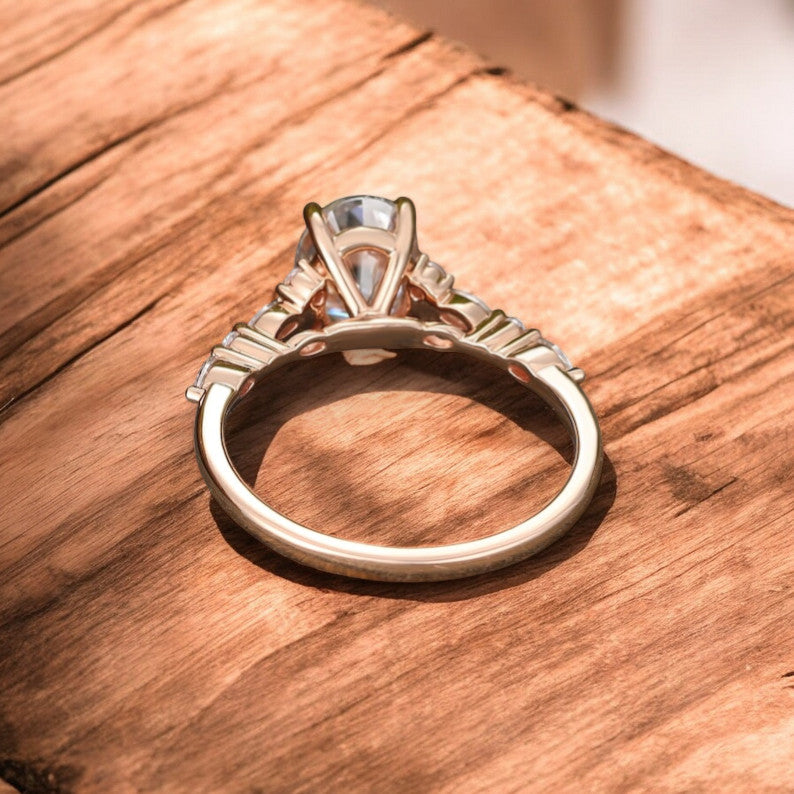 1.25 ct Oval Lab Grown Diamond Engagement Ring • Rose Gold Cluster Bridal Ring