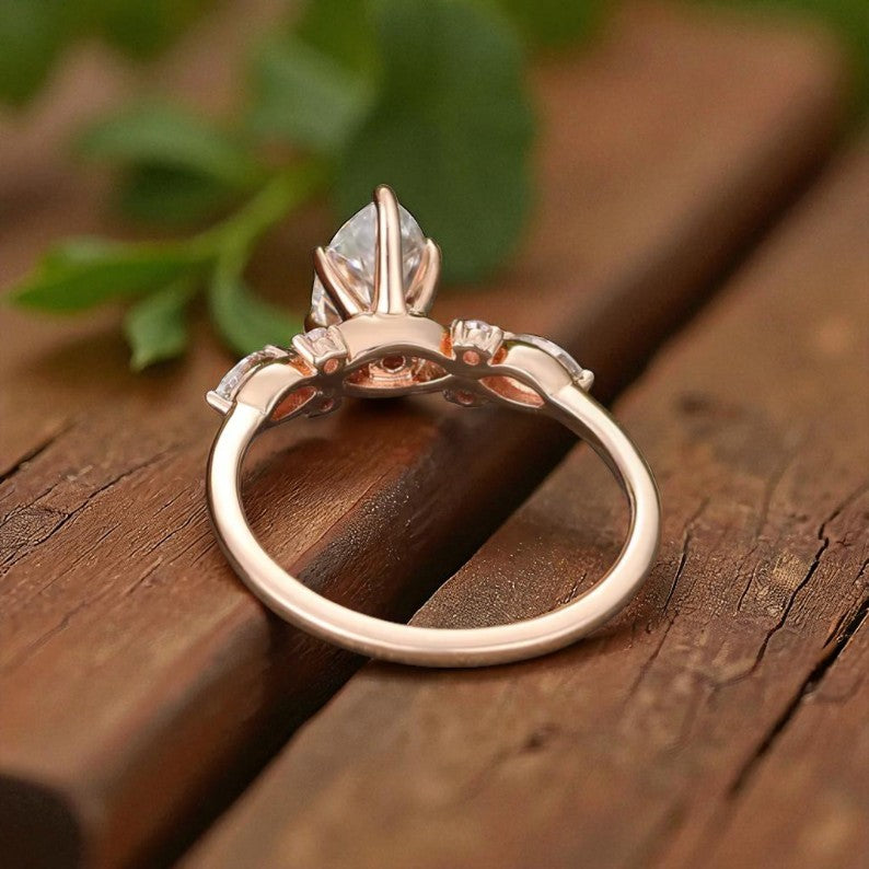 1.00ct Marquise Lab Grown Diamond Engagement Ring • Dainty Rose Gold Cluster Ring