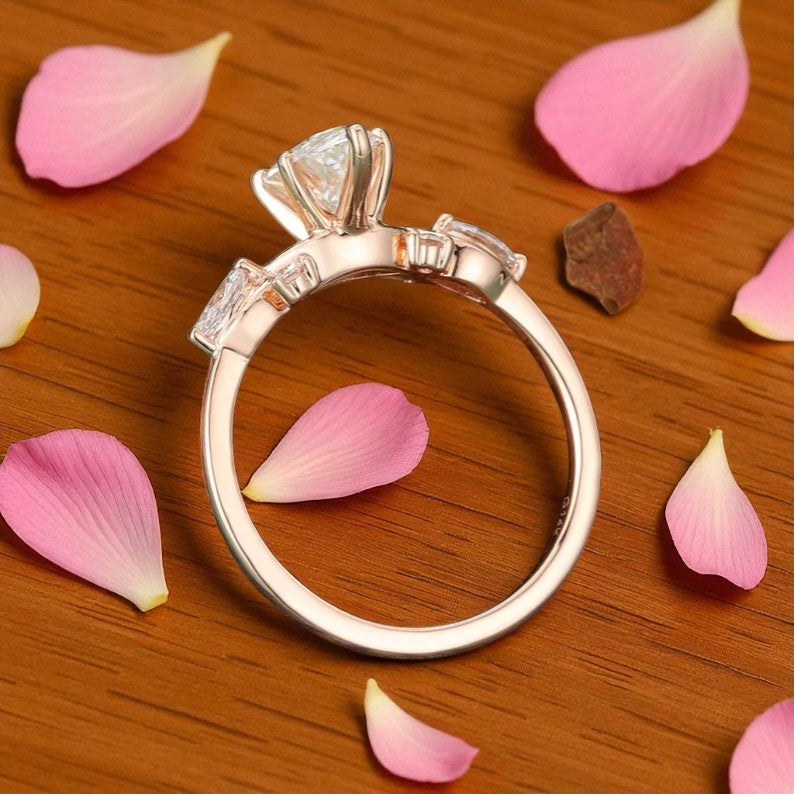1.00ct Marquise Lab Grown Diamond Engagement Ring • Dainty Rose Gold Cluster Ring