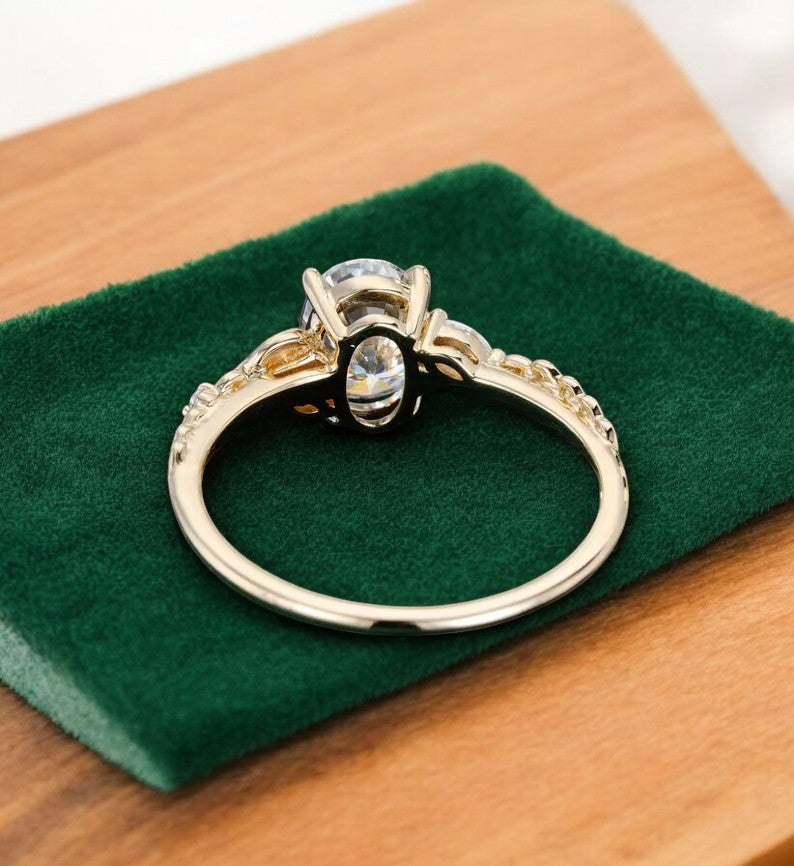 1.60ct Oval Lab Grown Diamond Engagement Ring, Leaf Art Deco Bridal Ring