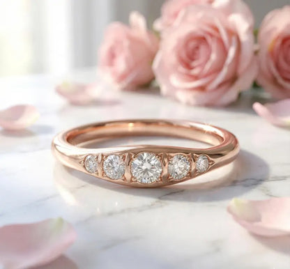 0.120 ct Five Stone Lab Grown Diamond Ring, 14K Gold Diamond Wedding Band
