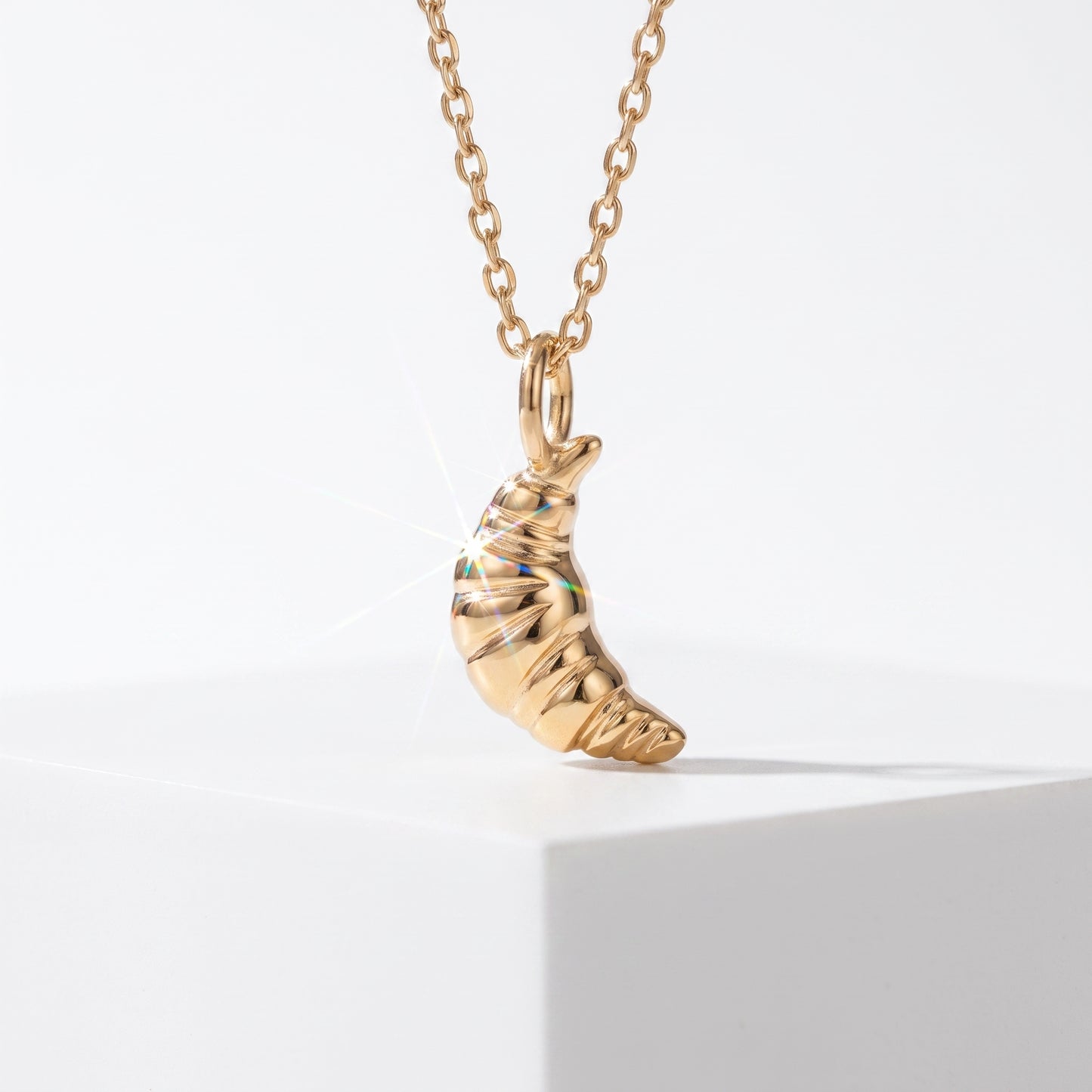 Croissant Pendant Necklace, 14K Gold Croissant Charm Necklace