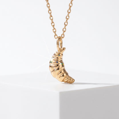 Croissant Pendant Necklace, 14K Gold Croissant Charm Necklace