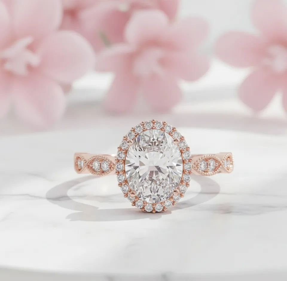 oval halo diamond engagement ring
