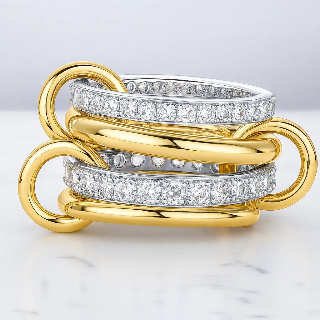 14K Two‑Tone Lab Diamond Connector Ring | Multi‑Band
