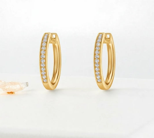 yellow gold pave diamond hoop earrings
