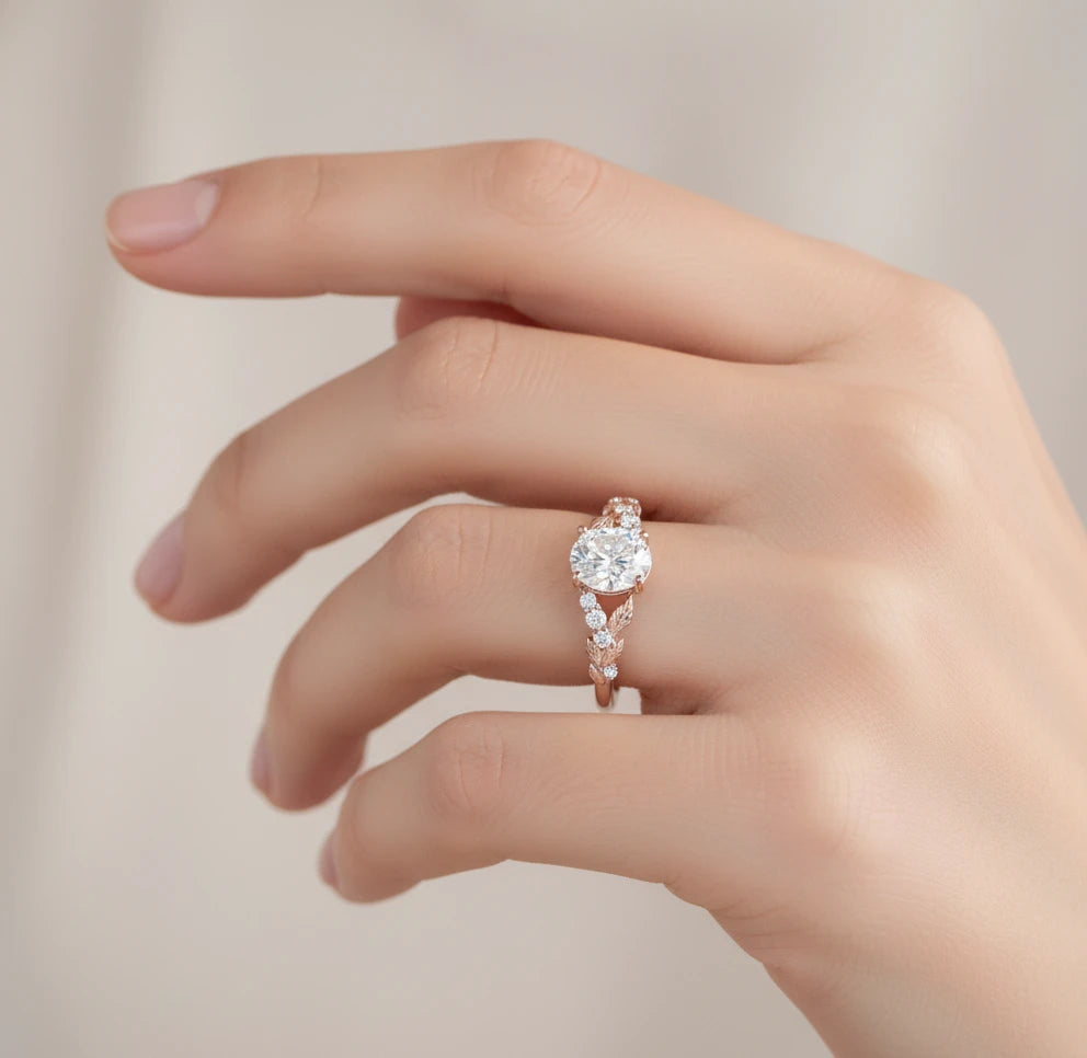 1.36 ct Oval Lab-Grown Diamond Vintage Art Deco Leaf Ring