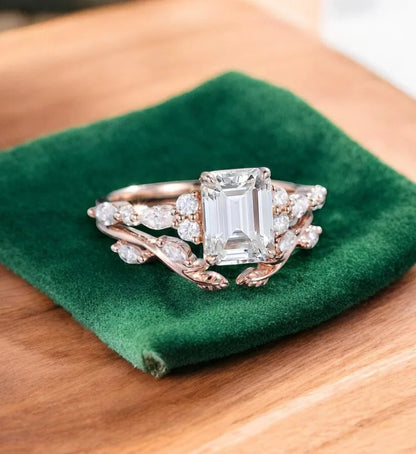 2.30 ct Emerald Lab-Grown Diamond Three-Stone Engagement Ring