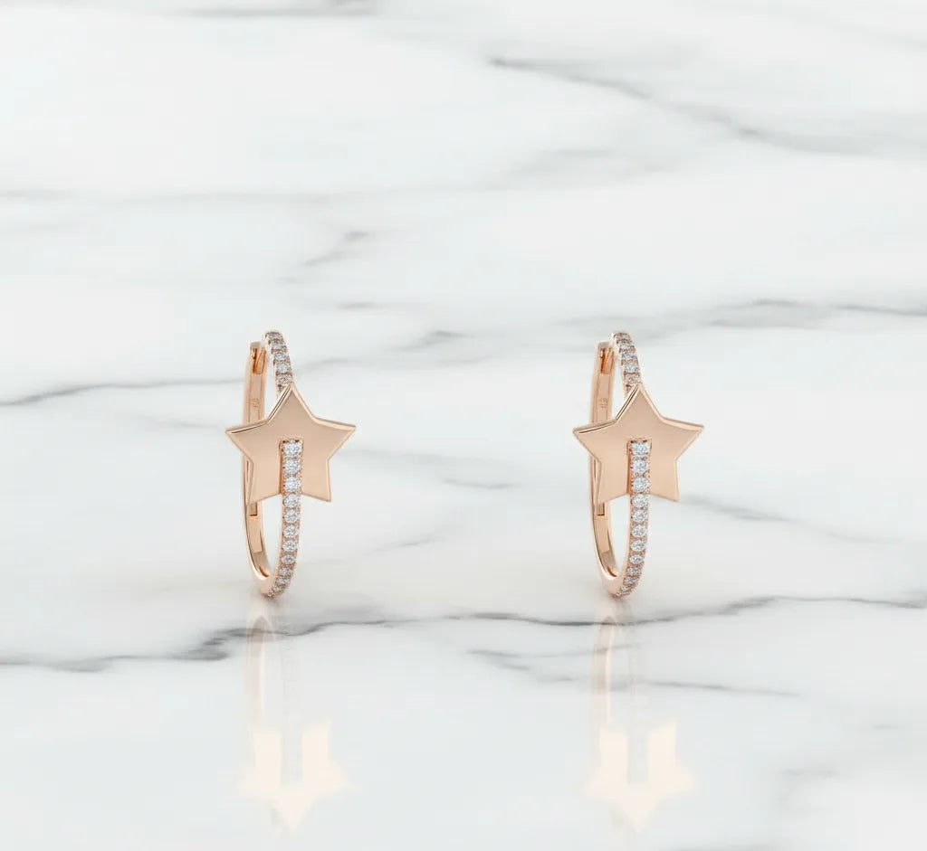 star diamond hoop earrings 

