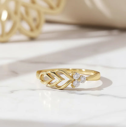 14K Gold Leaf Ring with Lab‑Grown Diamond