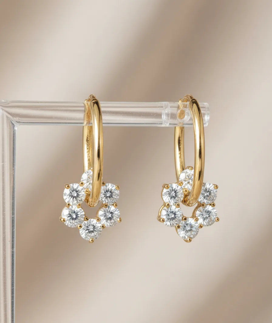 Lab-Grown Diamond Floral Cluster Gold Huggie Hoop Earrings