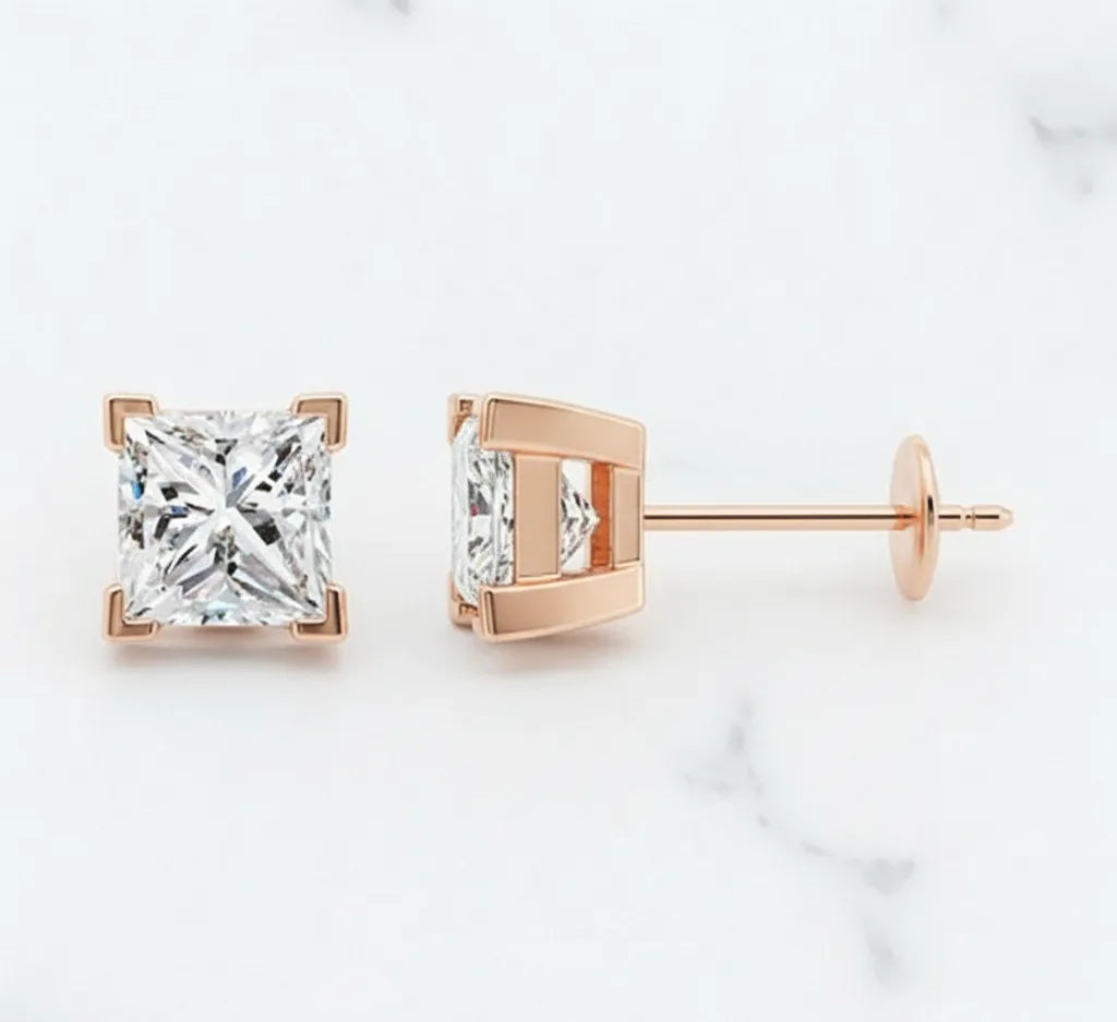princess cut diamond solitaire stud earrings