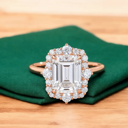 3.50 ct Emerald Moissanite Engagement Ring – Vintage Yellow Gold