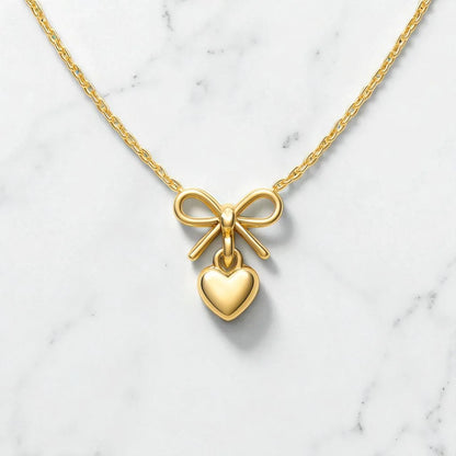 14K Rose Gold Heart Bow Necklace | Elegant Minimalist Jewelry