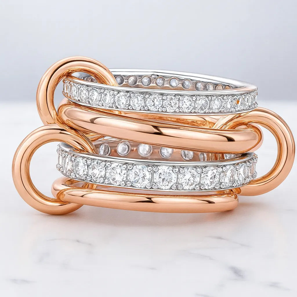 14K Two‑Tone Lab Diamond Connector Ring | Multi‑Band