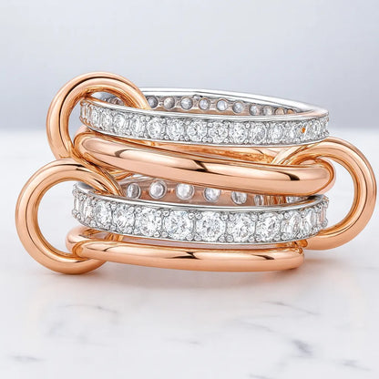 14K Two‑Tone Lab Diamond Connector Ring | Multi‑Band