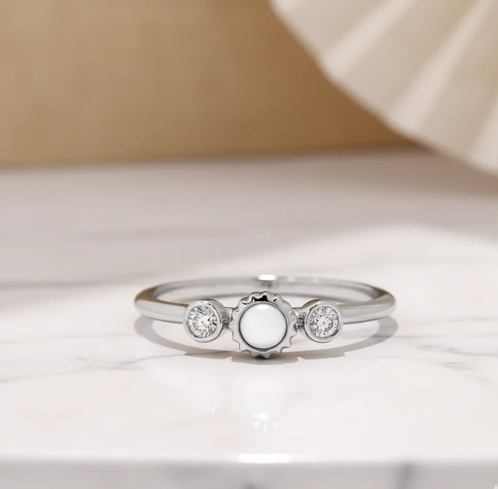 Pearl & Diamond Dainty Ring | 14K Solid Gold Stacking Jewelry