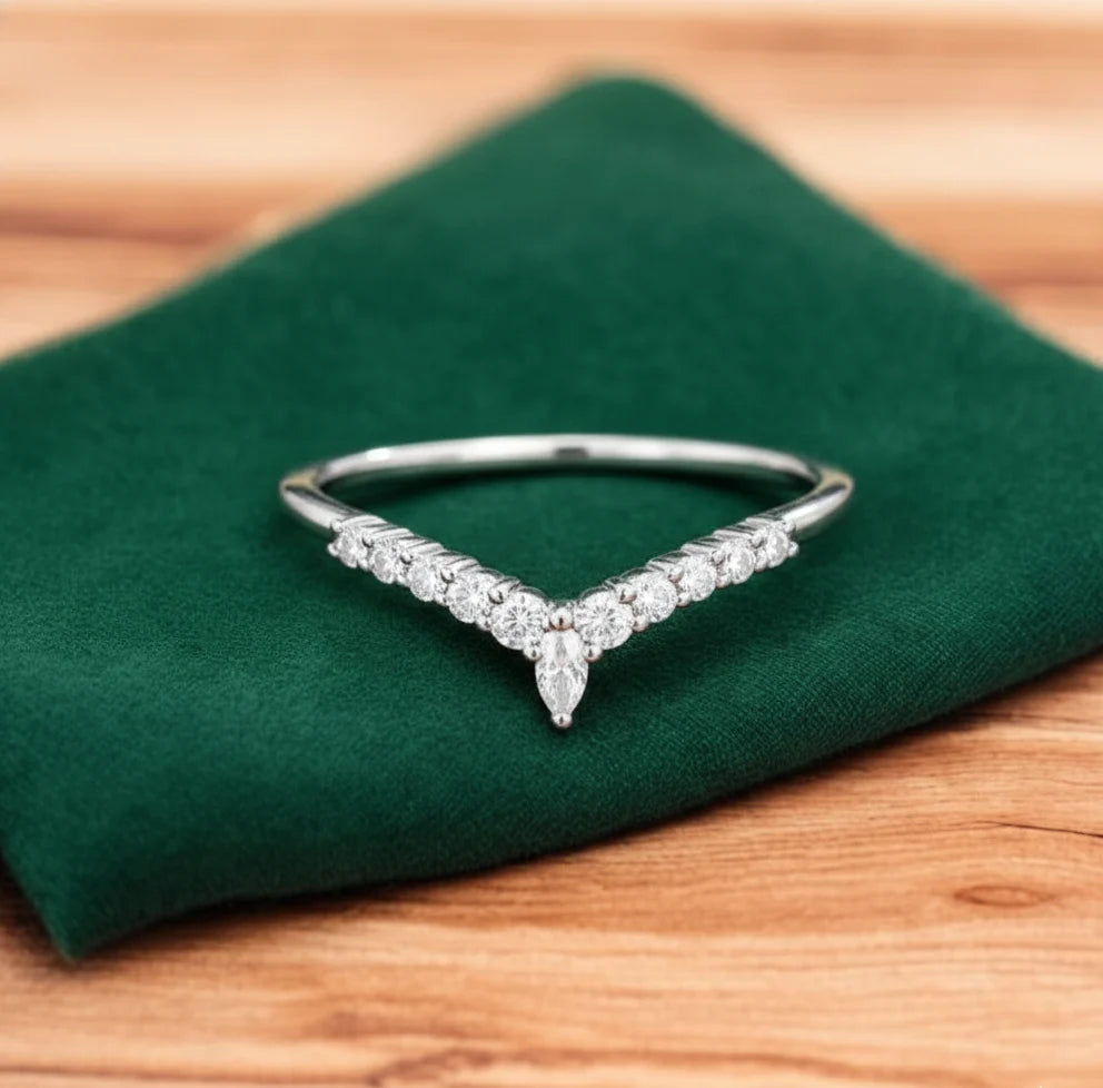 Pear Band Ring – Curved Moissanite Wedding Band in 14K Gold