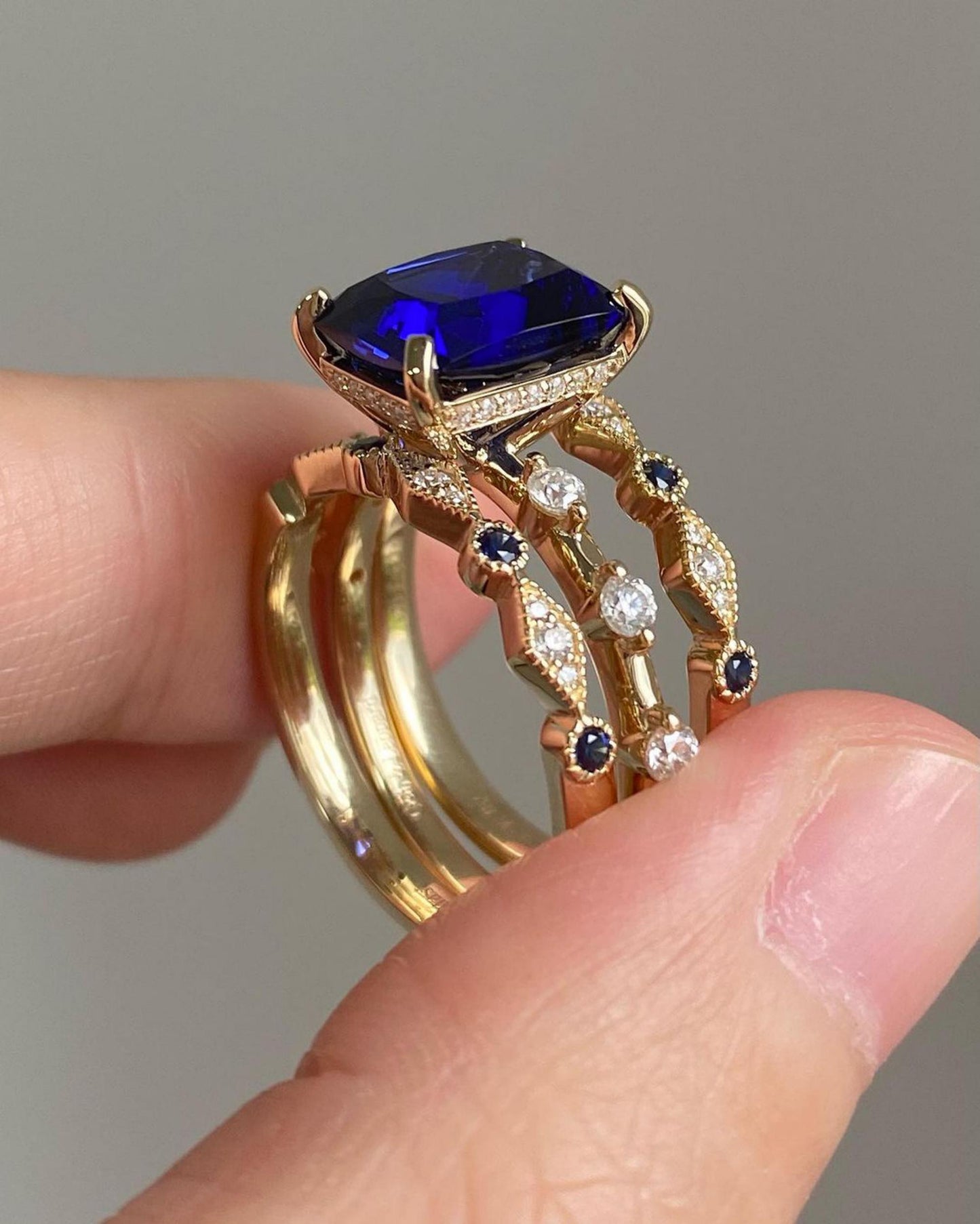 Vintage Radiant Cut Sapphire Engagement Ring sets