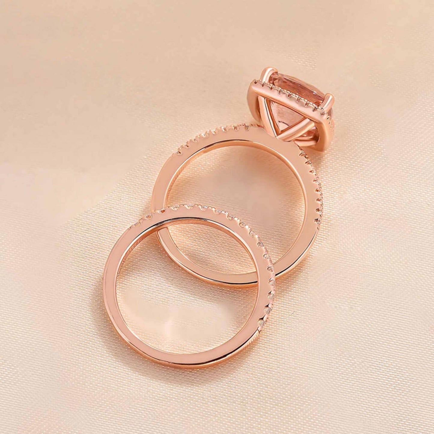 Halo Cushion cut  Morganite Ring set