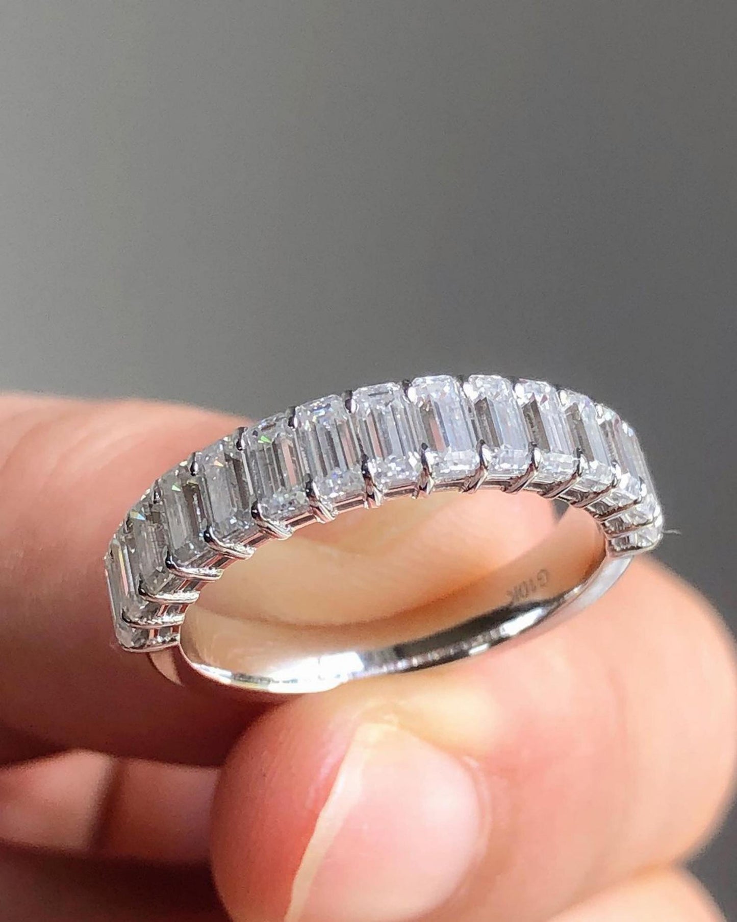 Unique Emerald Cut Moissanite Engagement Band