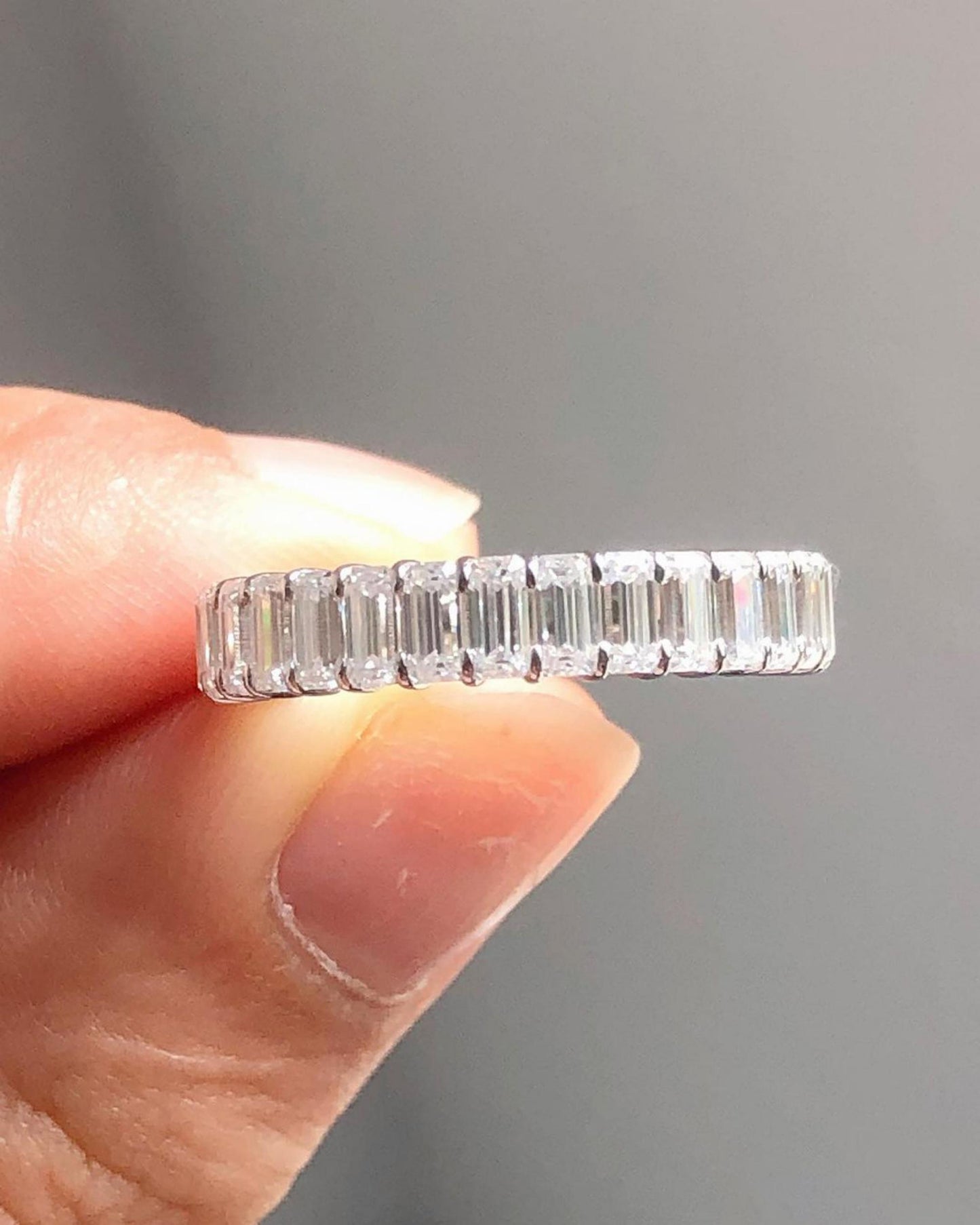 Unique Emerald Cut Moissanite Engagement Band