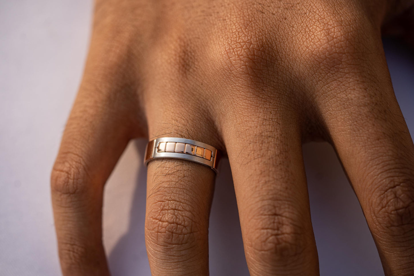 Men's wedding band made of solid 14k & 18K gold