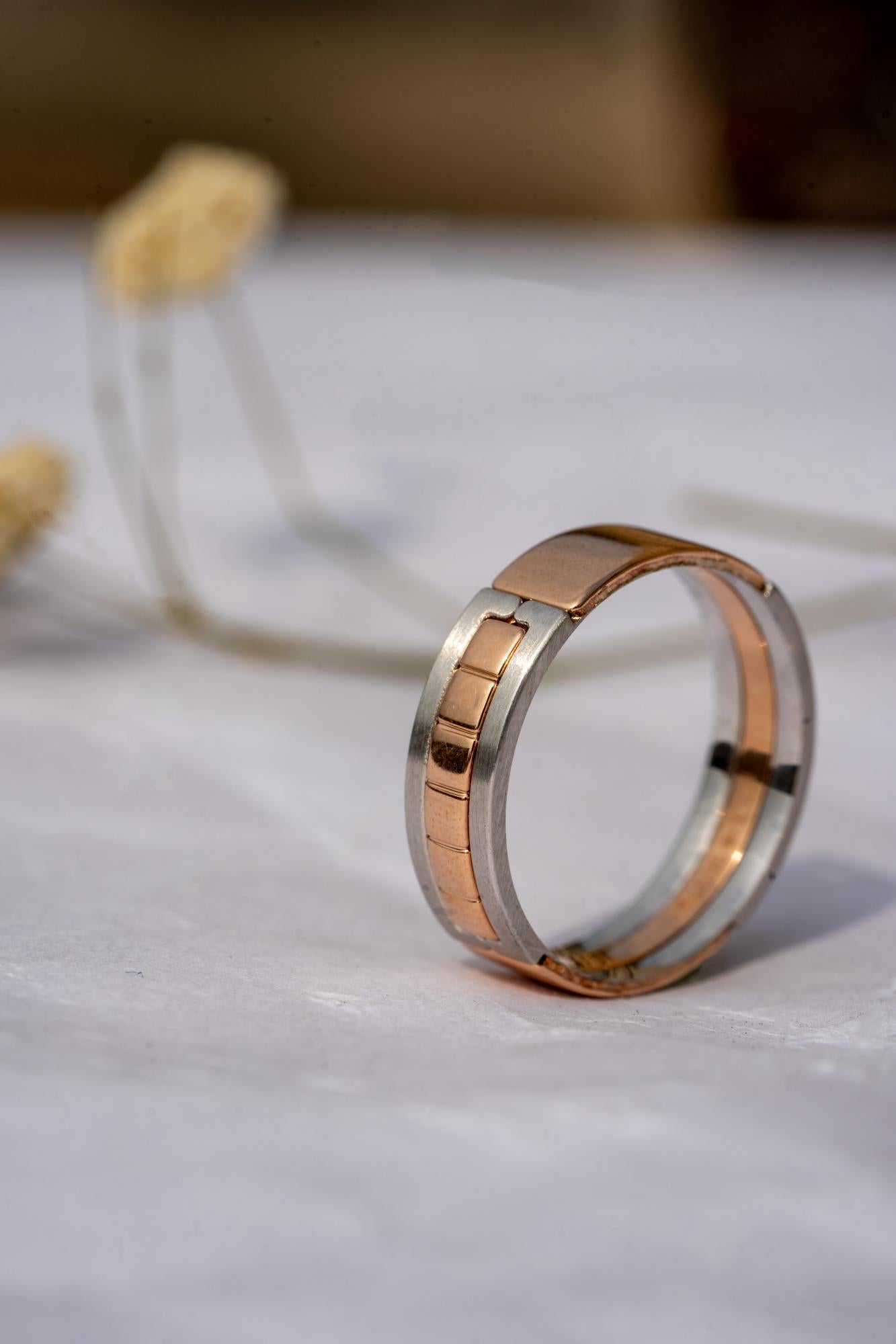 Men's wedding band made of solid 14k & 18K gold