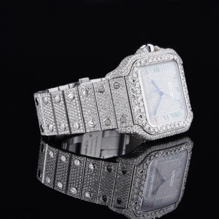 VVS Lab Moissanite Diamonds Watch Fully Iced Out Automatic Hip Hop Fully Icy Hip Hop Bust Down Luxury Jewelry Handmade Men’s Stainless Steel Watch.