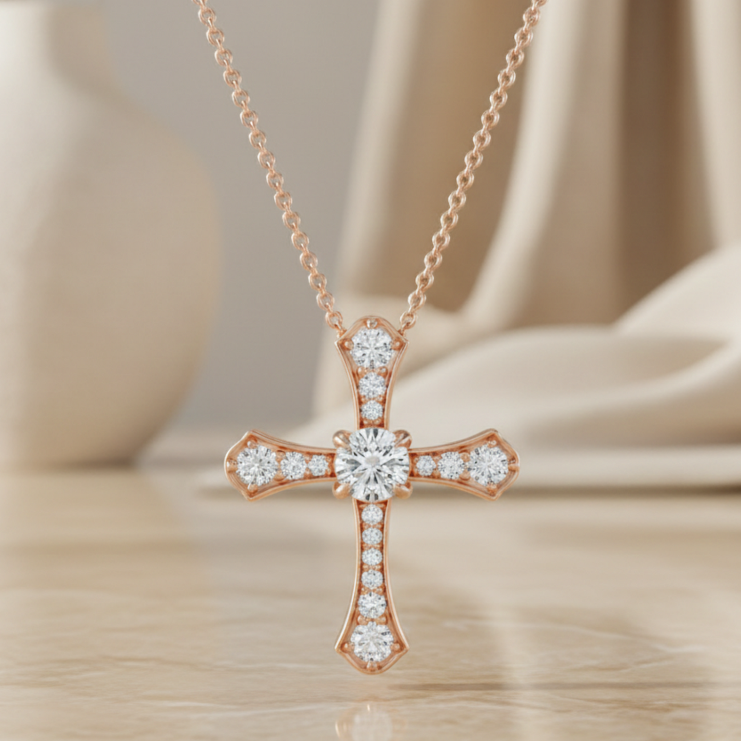 1.00ct Lab-Grown Cross Necklace Dainty Gold Pendant