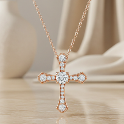 1.00ct Lab-Grown Cross Necklace Dainty Gold Pendant