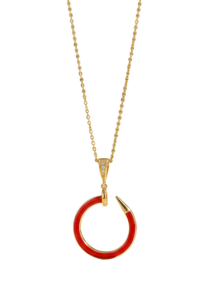 0.050 Ct Lab-Grown Gold Chain Necklace with Red Enamel