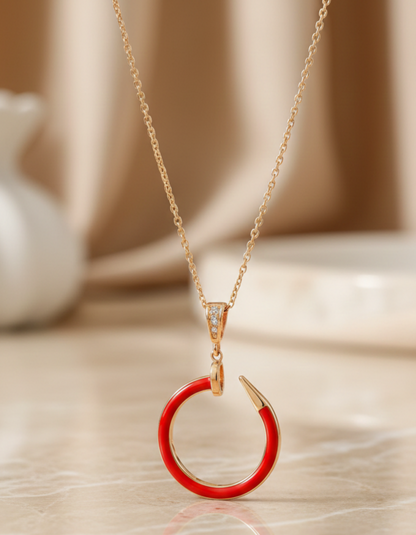 0.050 Ct Lab-Grown Gold Chain Necklace with Red Enamel