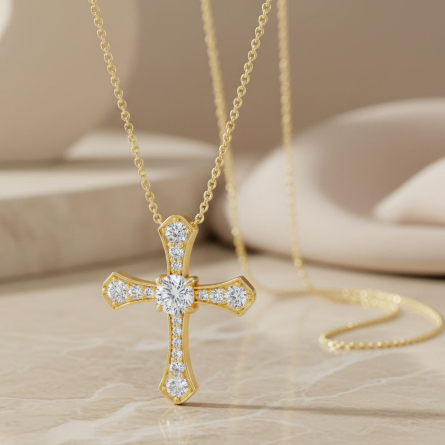 1.00ct Lab-Grown Cross Necklace Dainty Gold Pendant