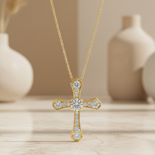 1.00ct Lab-Grown Cross Necklace Dainty Gold Pendant