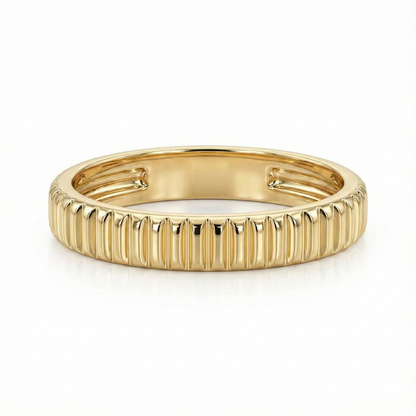 14K Gold Ribbed Ring 3mm - Stackable Wedding Band